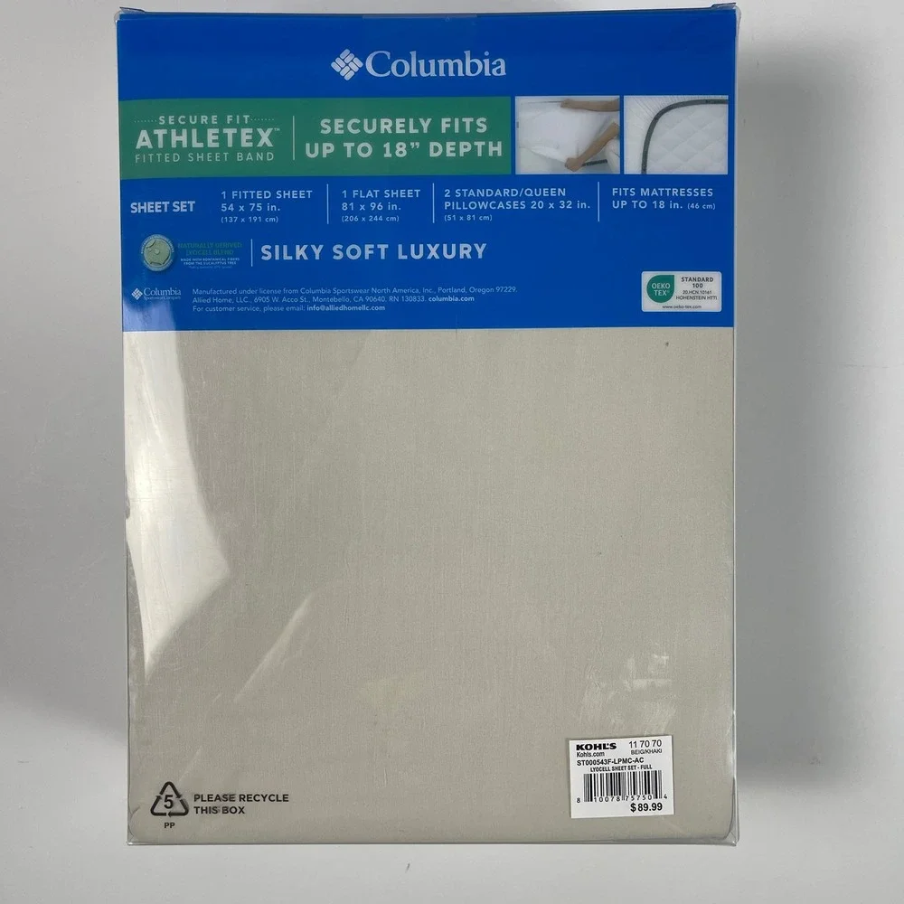 Columbia Silky Soft Luxury Full Sheet Set 4pc Lyocell Blend Beige Khaki 18in DP